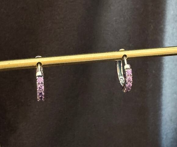 None Jewelry - New Purple CZ Huggie Hoop Earrings Silver Tone 1/2” Small  E68
